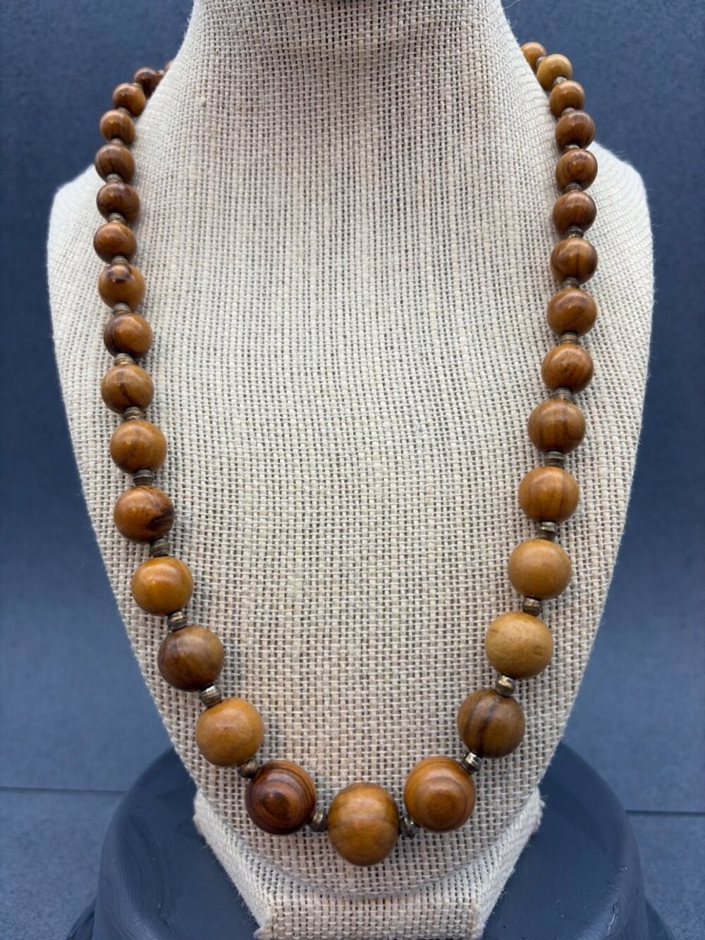 Vintage Wooden Beaded Necklace 22 In Gold Earthy Brown Tones Bohemian Hippie 70s